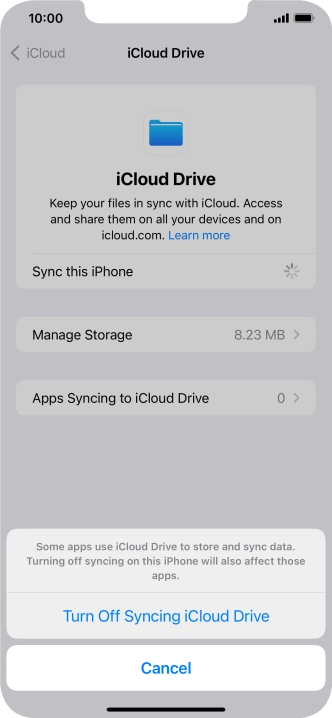 If you turn off the function, press Turn Off Syncing iCloud Drive.
