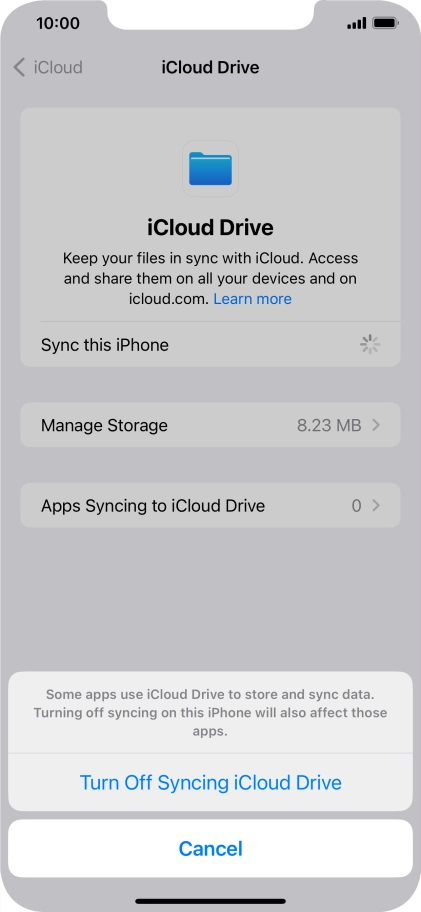 If you turn off the function, press Turn Off Syncing iCloud Drive.