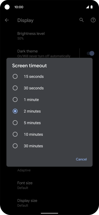 Press the required setting.