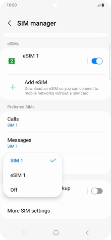Press the required setting.