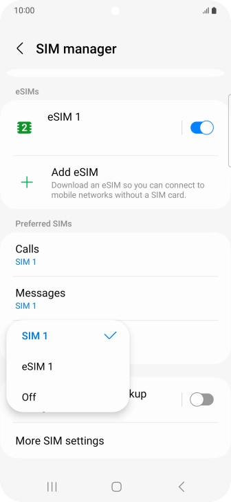 Press the required setting.