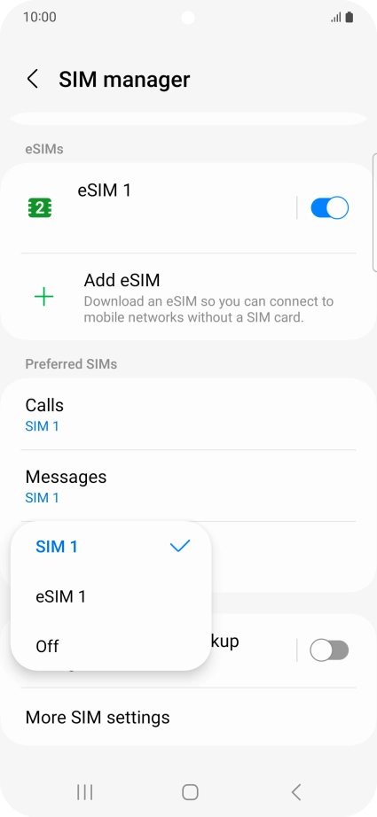 Press the required setting.