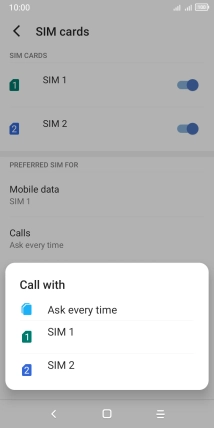 Press the required setting.