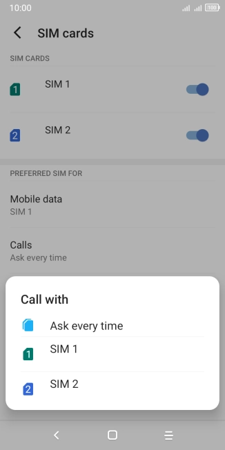 Press the required setting.