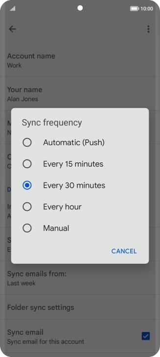 Press the required setting.