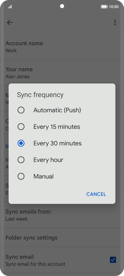 Press the required setting.