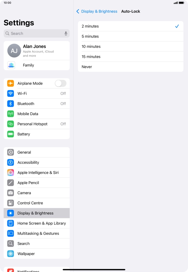 Press the required setting.