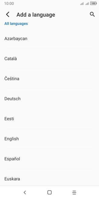 Press the required language to add it to the list of phone languages.