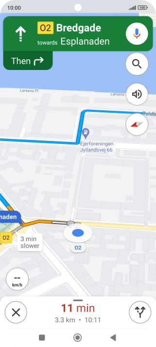 The travel information at the bottom of the screen shows your estimated time of arrival and distance to destination.