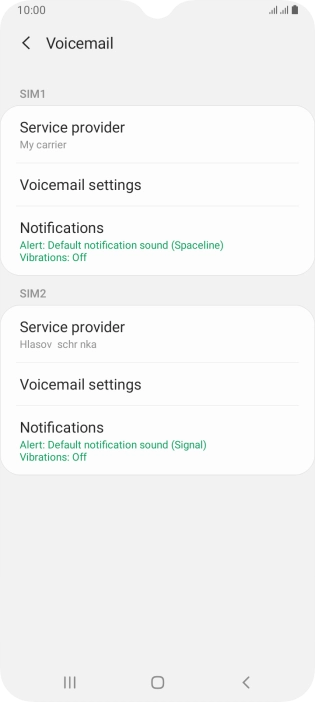 Press Voicemail settings below the required SIM.