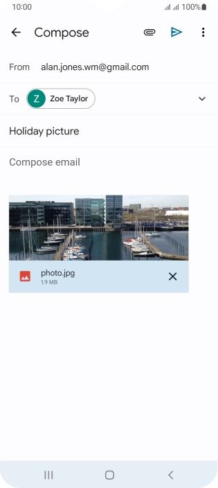 Press the text input field and write the text for your email message.
