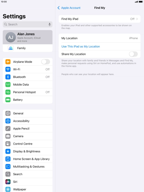 Press Find My iPad.