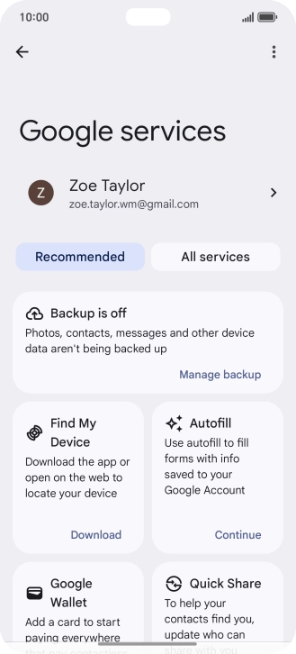 Press Manage backup.