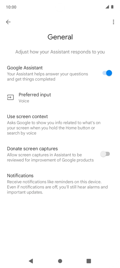 Press the Google Assistant icon to turn the function on or off.