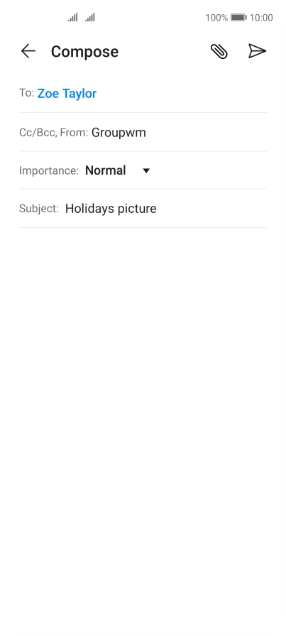 Press the text input field and write the text for your email message.