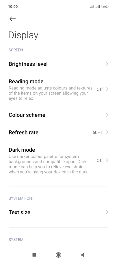 Press Brightness level.
