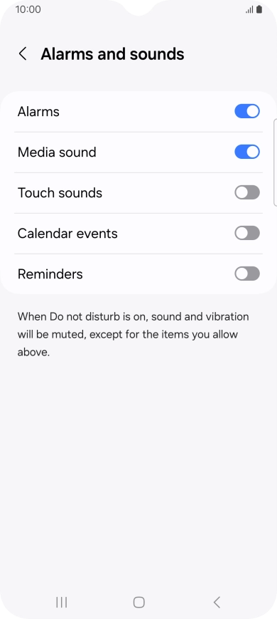 Press the required settings to turn sound and vibration for the selected functions on or off.
