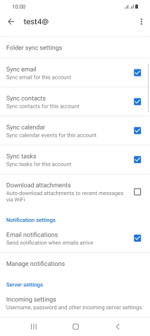 Press the fields next to the required data types to turn synchronisation on or off.