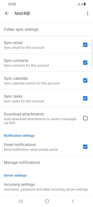 Press the fields next to the required data types to turn synchronisation on or off.