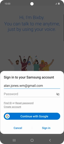 Press Password and key in the password for your Samsung account.