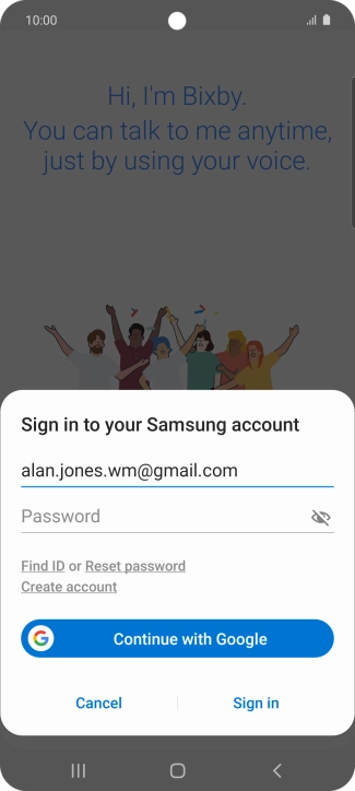 Press Password and key in the password for your Samsung account.