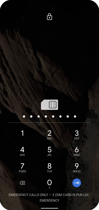Key in the PUK and press the confirm icon.