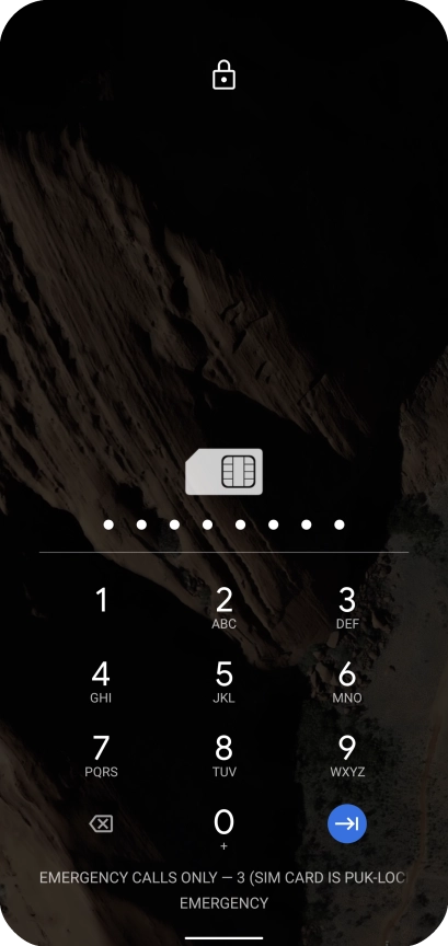 Key in the PUK and press the confirm icon.