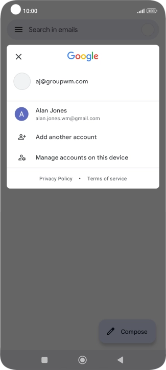 Press the required email account.