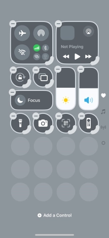 Press Add a Control and follow the instructions on the screen to add the required function to Control Centre.