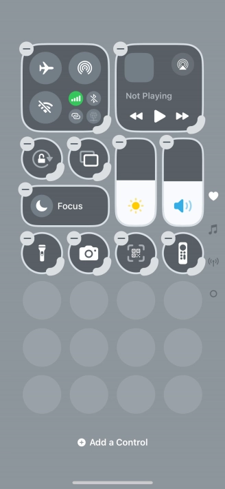 Press Add a Control and follow the instructions on the screen to add the required function to Control Centre.