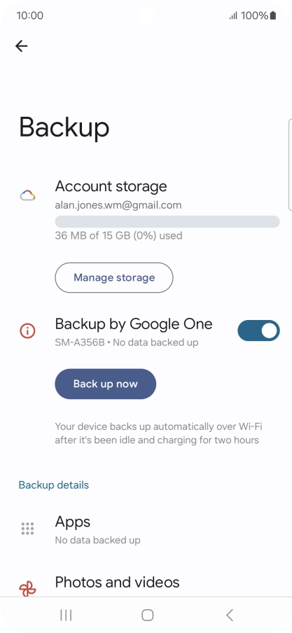 Press Back up now and wait while the phone memory is backed up.