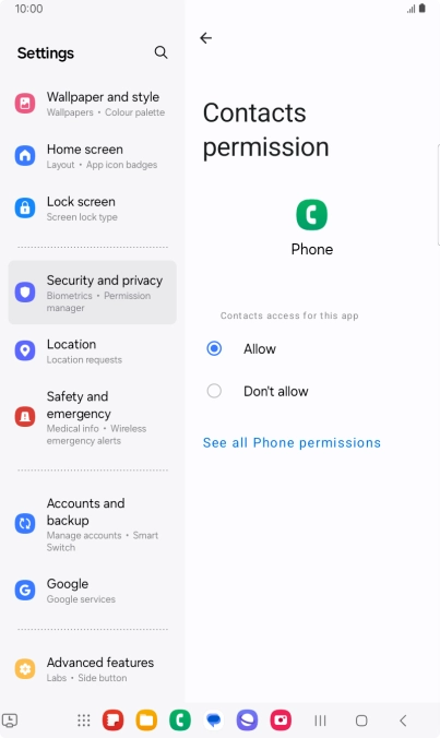 Press the required setting.