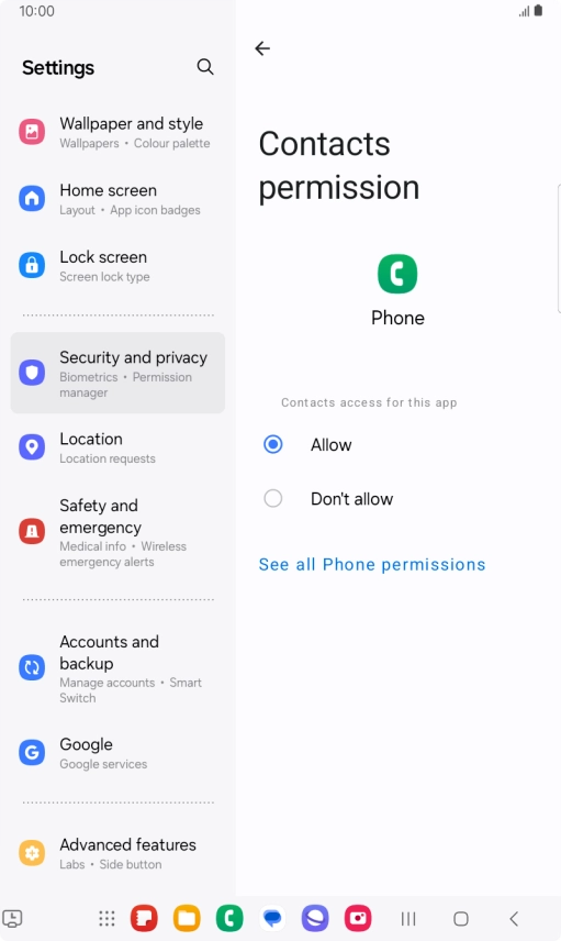 Press the required setting.