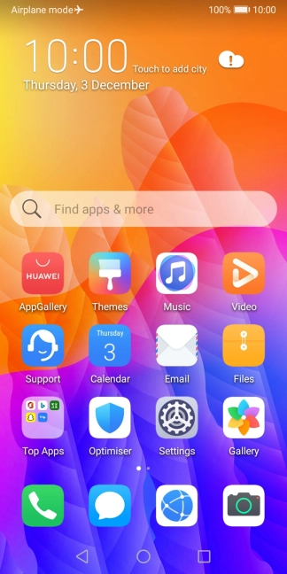 The flight mode icon shows that flight mode is turned on.