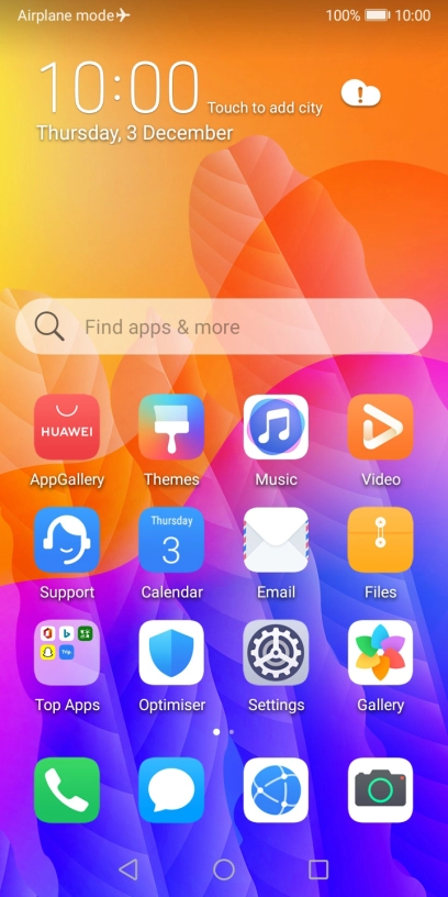 The flight mode icon shows that flight mode is turned on.