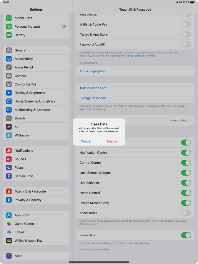 If you turn on the function, press Enable.