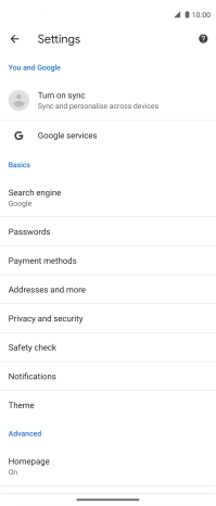 Press Privacy and security.