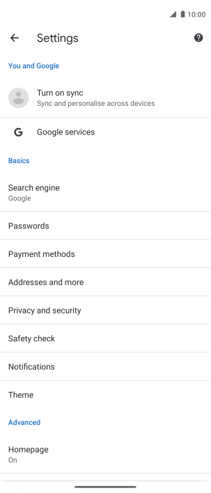 Press Privacy and security.