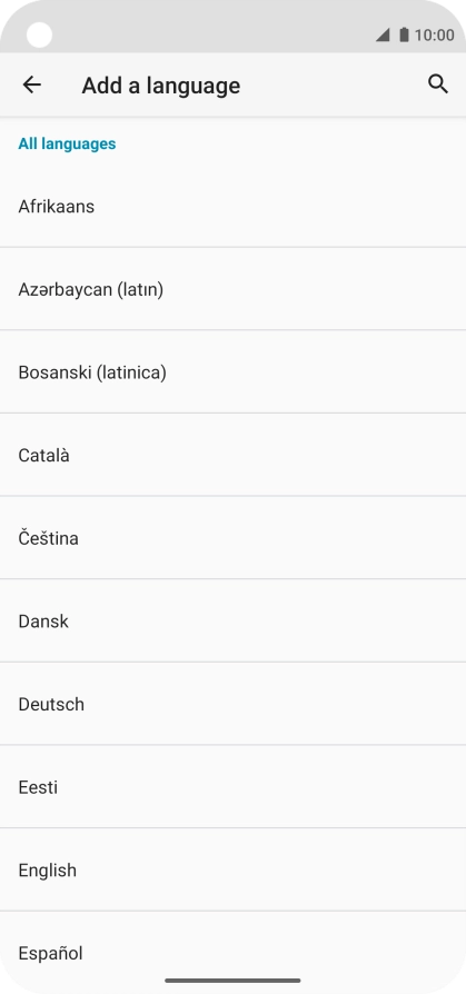 Press the required language to add it to the list of phone languages.