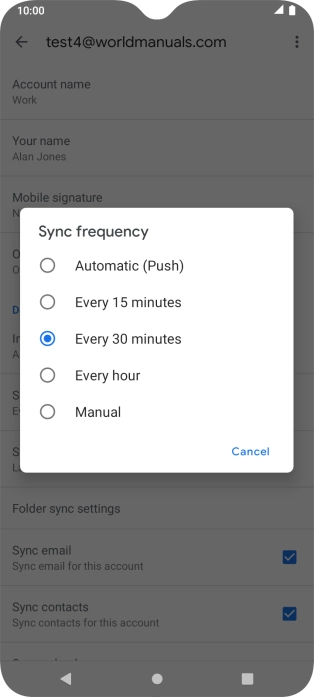 Press the required setting.