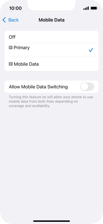 Press the required setting.