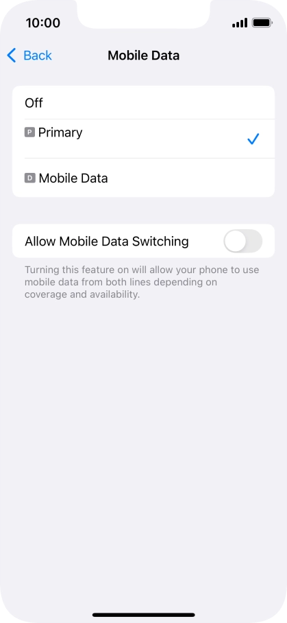 Press the required setting.
