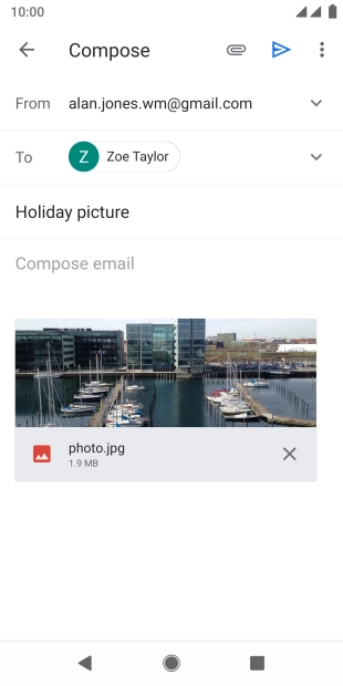 Press the text input field and write the text for your email message.