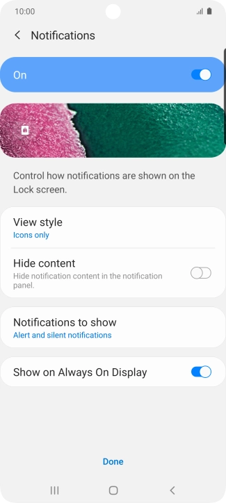 Press the indicators next to the required settings to turn them on or off.
