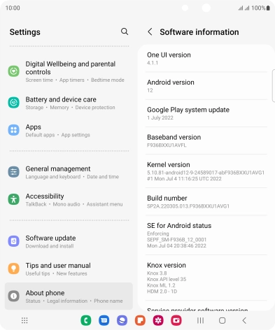 Your phone's software version is displayed below Android version.