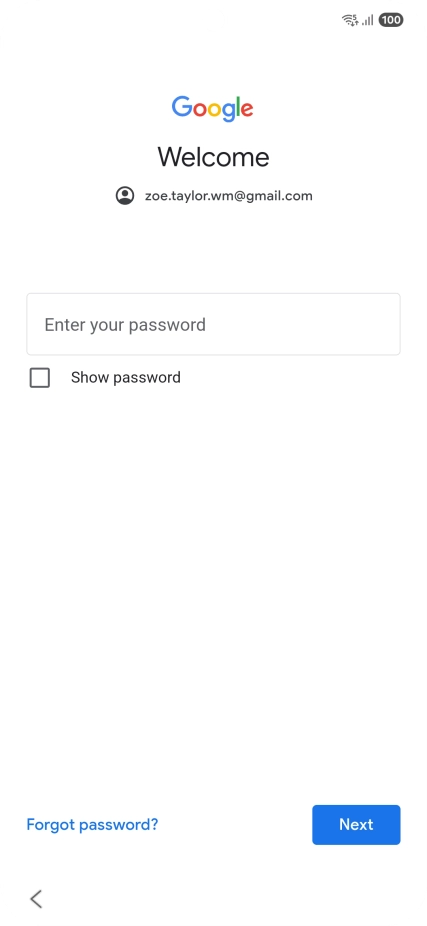 Press Enter your password and key in the password for your Google account.