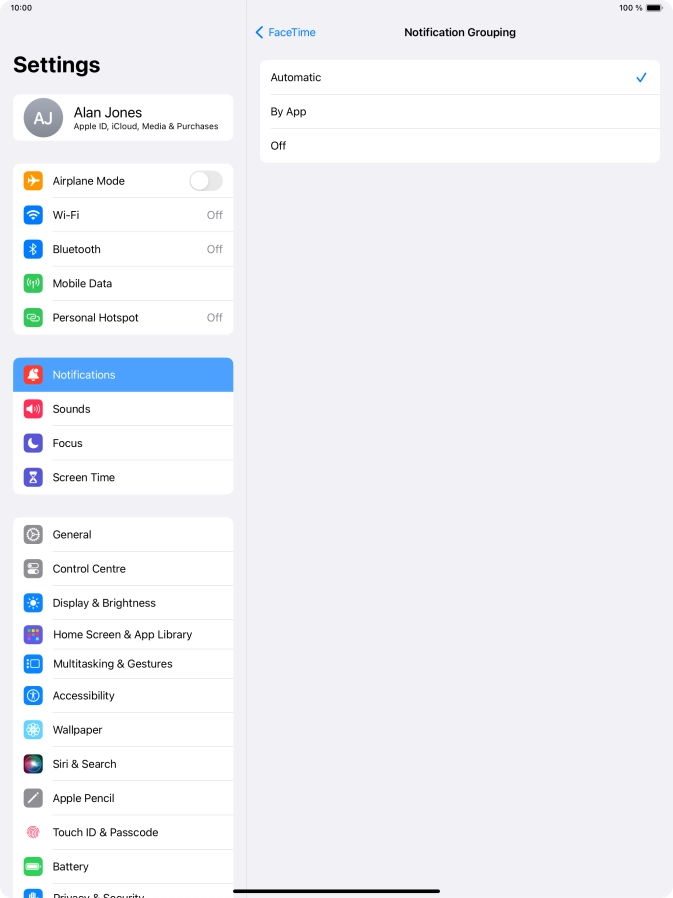 Press the required setting.