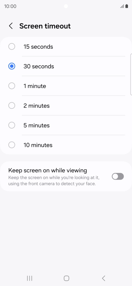 Press the required setting.