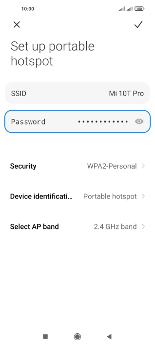 Press SSID and key in the required name for the Wi-Fi hotspot.