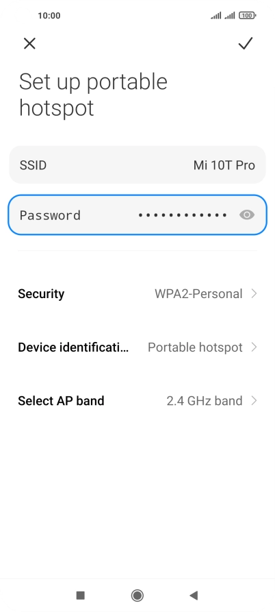 Press SSID and key in the required name for the Wi-Fi hotspot.